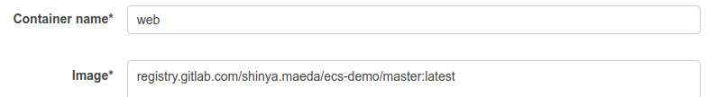 Completed container name and image fields.