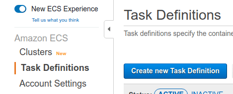 The task definitions page.